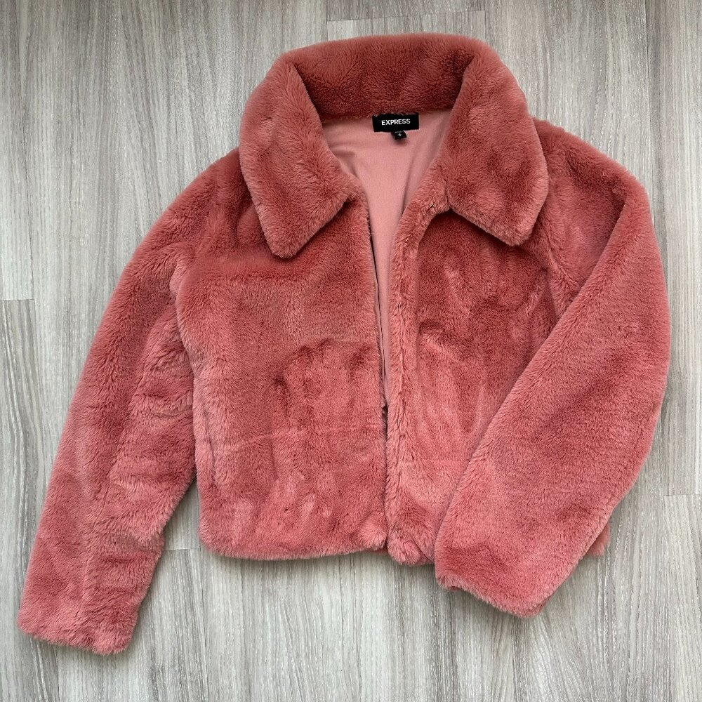 EXPRESS Faux Fur Blush Pink Jacket Small